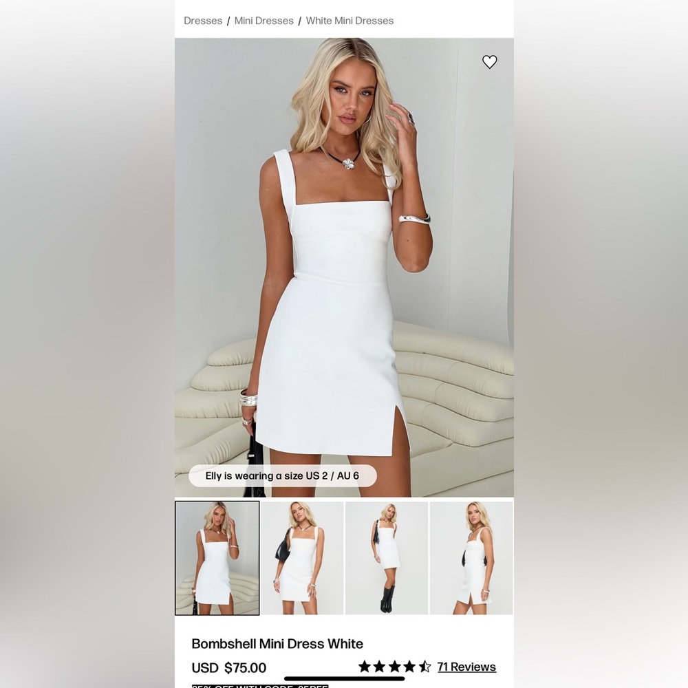 Princess Polly Elegant, Sexy Bombshell Square Neck White Mini Dress, size 4, new
